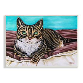 Stupell Industries 196216552645 Adorable Tabby Cat Green Eyes Cuddling Blanket Painting Design By Carolee Vi