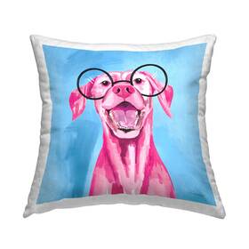 Stupell Industries 197658543895 Pink Dog In Glasses Design By Rachel Nieman Throw Pillow 18 X Blue