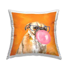 Stupell Industries 197658543901 Dog In Glasses With Bubblegum Design By Rachel Nieman Throw Pillow 18 X