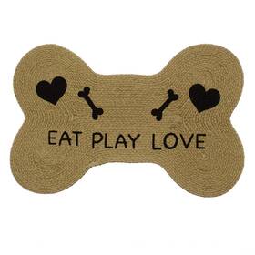 Super Area Rugs Pet05-eatplaylovebone-15x23 Decorative Dog Feeding Mat/rug For Bowl Natural Cotton Easy Clean Eat Play Lo