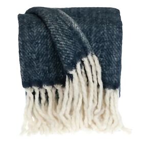 Super Soft Blue And White Chevron Handloomed Mohair Throw Blanket