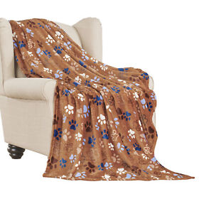 37168 Super Soft Multicolor Pet Paw Print Blanket Home Bedding Linen