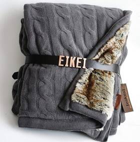 43397-61115 Tahari Home Eikei Luxury Cable Knit Throw With Faux Fur Reverse Knitted Cozy Blanket In C