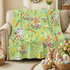 Ha-tegeme-3793 Tegeme Pack Easter Bunny Eggs Blanket 50 X 60 Inch Flannel 1 Wildflowers