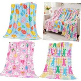 Ha-tegeme-3797 Tegeme Pack Easter Bunny Eggs Blanket 50 X 60 Inch Flannel 3 Multiple