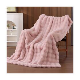 Kry-pm000 Thistleap Faux Fur Throw Blanket Light Pink Fluffy Fuzzy Soft Bubble 90x9