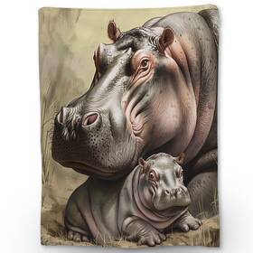 Ha0540531hippo6823 Ti Caldi Hand Drawn Hippo Flannel Throw Blanket Soft Cozy Lightweight Animal Blankets