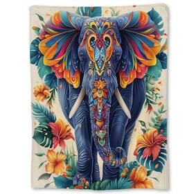 Ha054071368elephant19 Ti Caldi Colorful Elephant With Lush Floral Blanket Soft Flannel Throw For Co