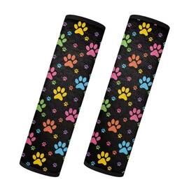 Toad-customized-czq1-25 Toaddmos Fluffy Seat Belt Cover Pad Colorful Dog Paw Print Warm Cozy Shoulder Pads Set