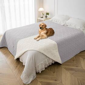 Tuffeel Tqsm-82102-lightgrey Beige Waterproof Dog Blanket 82 X 102 In Reversible Pet Couch Cover Furniture