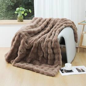R1665 Ukeler Soft Faux Fur Throw Blanket Solid Reversible Shaggy Plush Thic