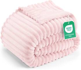 Ub07429eu Utopia Bedding Pink Striped Fleece Blanket Twin Size Fluffy Warm And Ligh