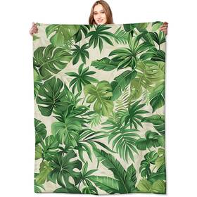 2egr511nhb6dfg103 Vodrm Tropical Green Leaves Blanket Lush Botanical Leaf Throw Blankets With Plant B