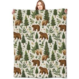 8524rgfv7878 Vodrm Bear Blanket Cute Woodland Pine Tree Retro Throw Blankets Birthday Gifts For
