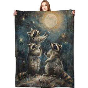874713fcghvk Vodrm Raccoon Blanket Starry Night Throw Blankets Birthday Gifts For Kids Adult And W