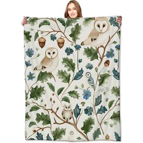 Dc8972vf124v Vodrm Cute Owl Blanket Woodland Bird And Floral Throw Blankets Birthday Gifts For Wom