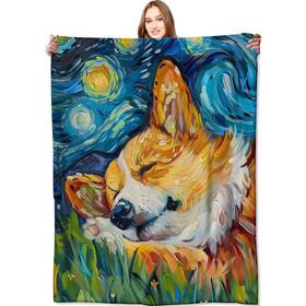 Vodrm Kl89f8se78fgedf Corgi Blanket Starry Night Puppy Throw Blankets Gifts For Kids Woman Adult And
