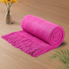 Yuhuai220802-138 Vonty Hot Pink Knitted Blanket With Tassels Fringe 50 Inch X 60 Super Soft Knit