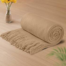 Yuhuai230418-209 Vonty Light Brown Knitted Blanket With Tassels Fringe 50 Inch X 60 Super Soft K