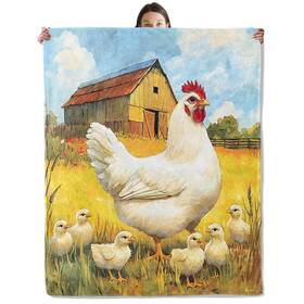 Lc030bl5052956chicken45 Wyxdwh White Chicken And Chicks Blanket Cozy Flannel Warm Farm Life Throw F