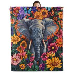 Lc030bl5052956elephant02 Wyxdwh Colorful Floral Elephant Blanket Cozy Flannel Throw With Flowers And B