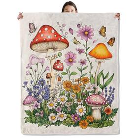 Lc030bl5052956mushroom12 Wyxdwh Colorful Mushroom Blanket Cozy Flannel Flowers And Butterflies Throw