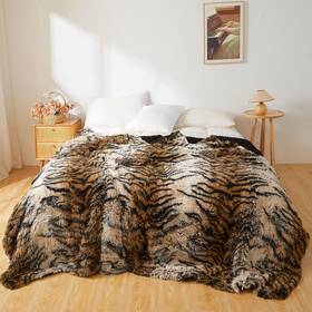 Xege B0fpcdztzs Fluffy Faux Fur Tiger Print Bed Blanket For Kids Adults Couples Plush F