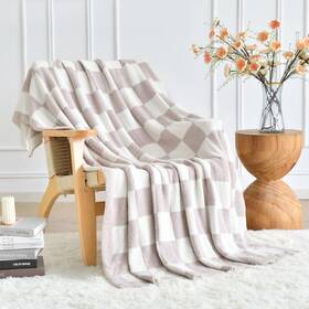Cb-12 Xiashrk Checkered Blanket Cozy Soft Throw Blankets For Couch Bed Fluffy Plaid Light