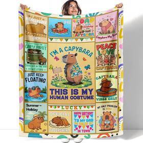 Xsmei 20250825-xhldjk-03 Capybara Throw Blanket Funny Quotes Cartoon Design Soft Cozy Fleece Blanket