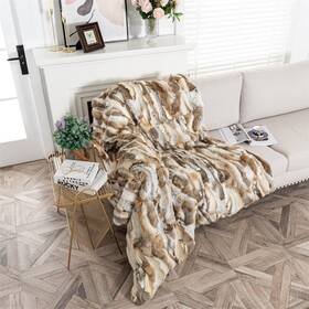 Yingda1992 782901337743 Natural Rabbit Fur Blanket Throw For Couch Tan Fuzzy Fluffy