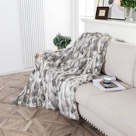 Yingda1992 782901337804 Natural Grey Real Fur Throw Blanket Fuzzy Fluffy Super Soft Furry Plush Decor