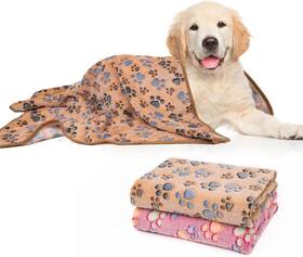 Dnmt-m-2pc-paw-2 Yiwu Honghe Dono 1 Pack 2 Dog Blankets Soft Fluffy Cute Paw Pattern Fleece Pet Blanket Warm