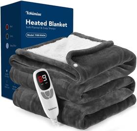 Yhb-5060a Yokimisu Heated Blanket Throw With 2 Wearable Buttons Lux-soft Flannel Sherpa Electric