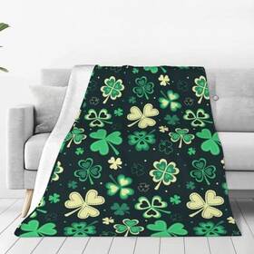 Yomane 021101741067 St Patricks Day Throw Blanket Warm Cozy Soft Ireland Clovers Flannel Fleece B