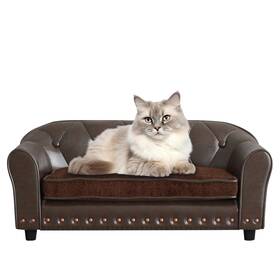 Yoonnie Room 789789326562 Pu Leather Dog Sofa And Chair With Copper Nail - Wooden Frame Cat Bed Wi