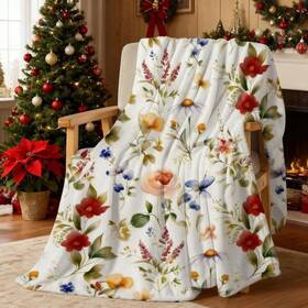 Yuboo Zs-bk-fl-white3-60 50 Floral Throw Blanket - Christmas Colorful Flower Soft Lightwei