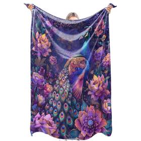 456fw74sf205sacfs Zbezbe Mystical Peacock Flannel Blanket Colorful Purple Floral Fantasy Throw