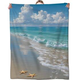 Zeleda Blanket60318036 Beach Ocean Cozy Throw Blanket For Couch Sofa Bed Soft Flannel Coastal Starf
