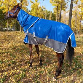 Zr-hb-202501 Zrschyg Turnout Horse Blanket With Hood Medium Weight Winter Blue &