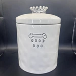 Rare Rae Dunn Ceramic Small Script Bone "good Dog" Canister/treat Jar Crown Lid. Fixed Price $74.99.
