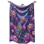 Mystical Peacock Flannel Colorful Purple Floral Fantasy Throw Blanket.... Fixed Price $81.89.