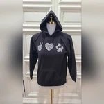 Black Pet Hoodie With Peace, Love, Paw Print Design Youth. Fixed Price $20.00.