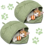 2 Pcs Cat Sleeping Bag, Linen Fabric Nest Bed Cave Leaf Cuddle Covered Pet H. Fixed Price $27.06.