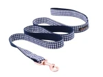 Aring Pet Dog Leash: Navy Plaid Cotton Webbing, Strong, Handmade For Small-large. Fixed Price $29.99.