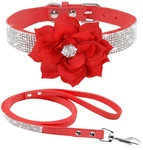 Pimaodog Red Sparkling Pet Collar & Leash Set, (12.5-15") Soft Suede. Fixed Price $40.73.