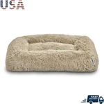 Large Cozy Furry Bolster Dog Supportive Machine Washable Pet Bedding Brown. Fixed Price $37.45.