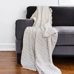 Homeroots White & Beige Cotton Blend Woven Striped Throw Blanket With Fringe. Fixed Price $15.48.