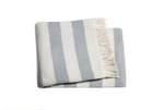 Cream And Sky Blue Slanted Stripe Fringed Throw Blanket. Fixed Price $125.67.