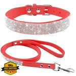 Haoyueer Red Suede Dog Collar Leash Set Rhinestone Crystal Jeweled. Fixed Price $44.99.