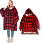 Catalonia Hoodie Blanket One Size Red Black Buffalo Plaid Sherpa Lined Cozy. Fixed Price $29.99.